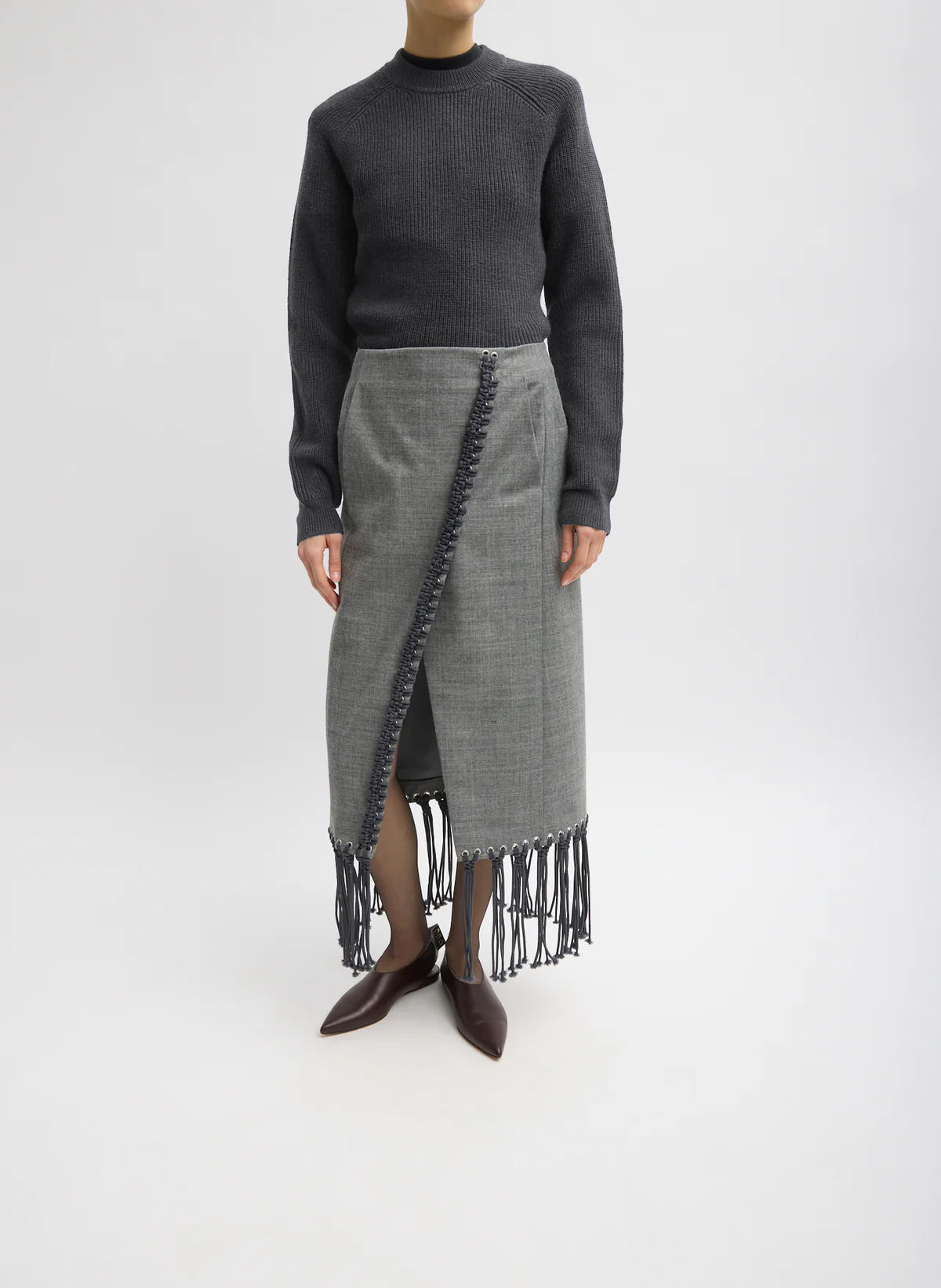 Tibi Techy Bonded Wool Crochet Trim Skirt