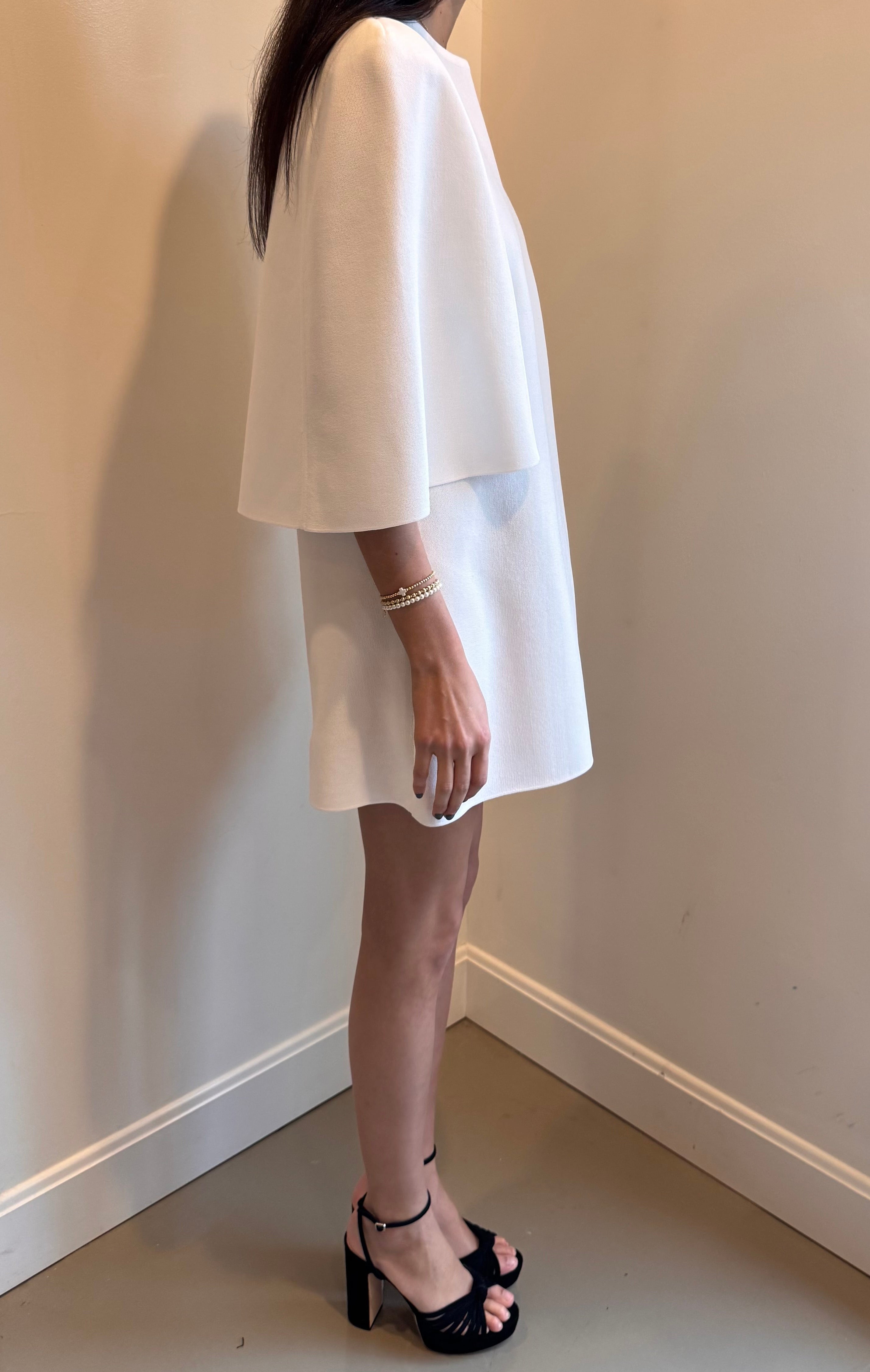 RVN Ava Cape A Line Crepe Knitted Mini Dress