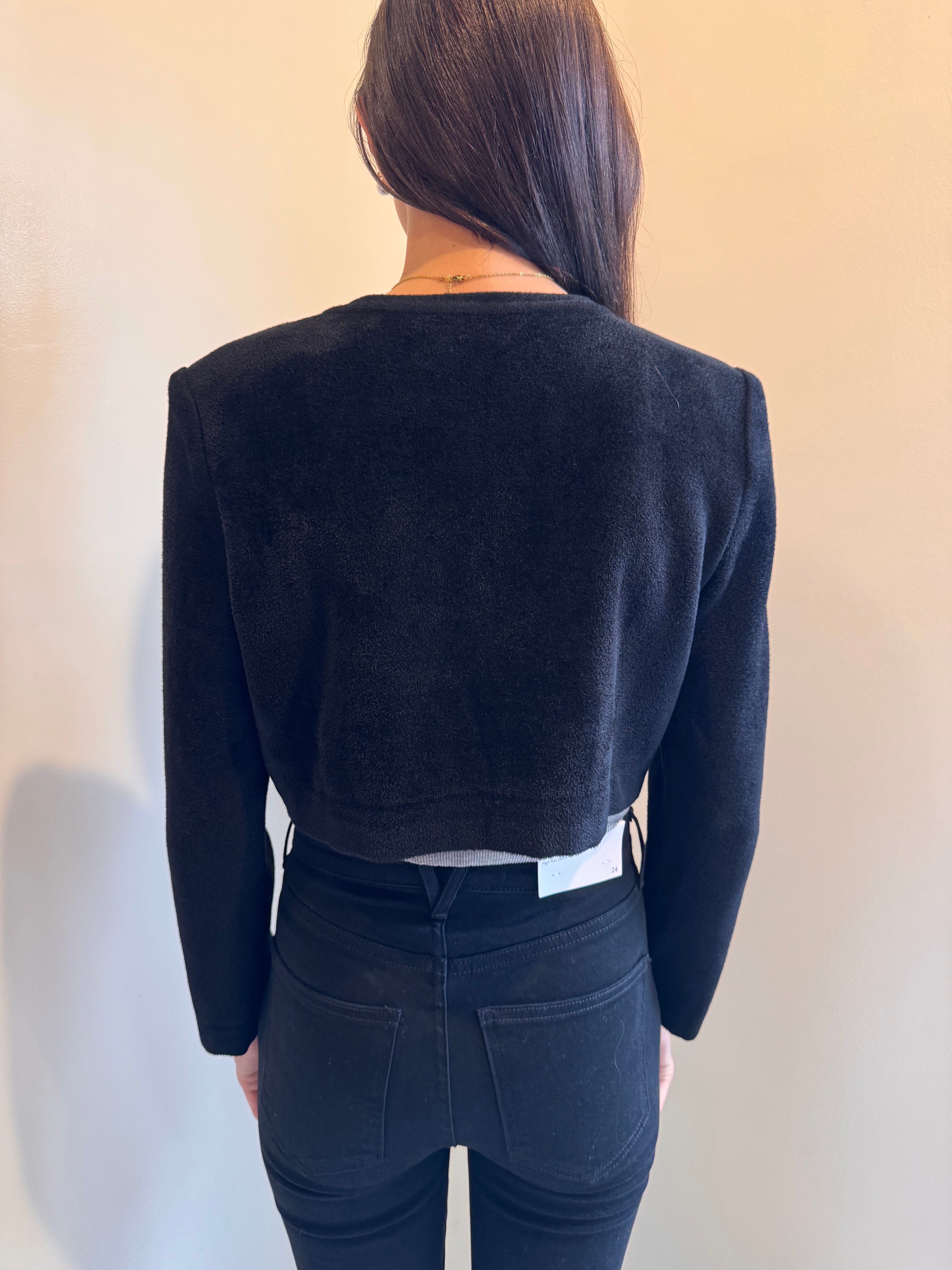 RVN Claire Cropped Velour Cardigan