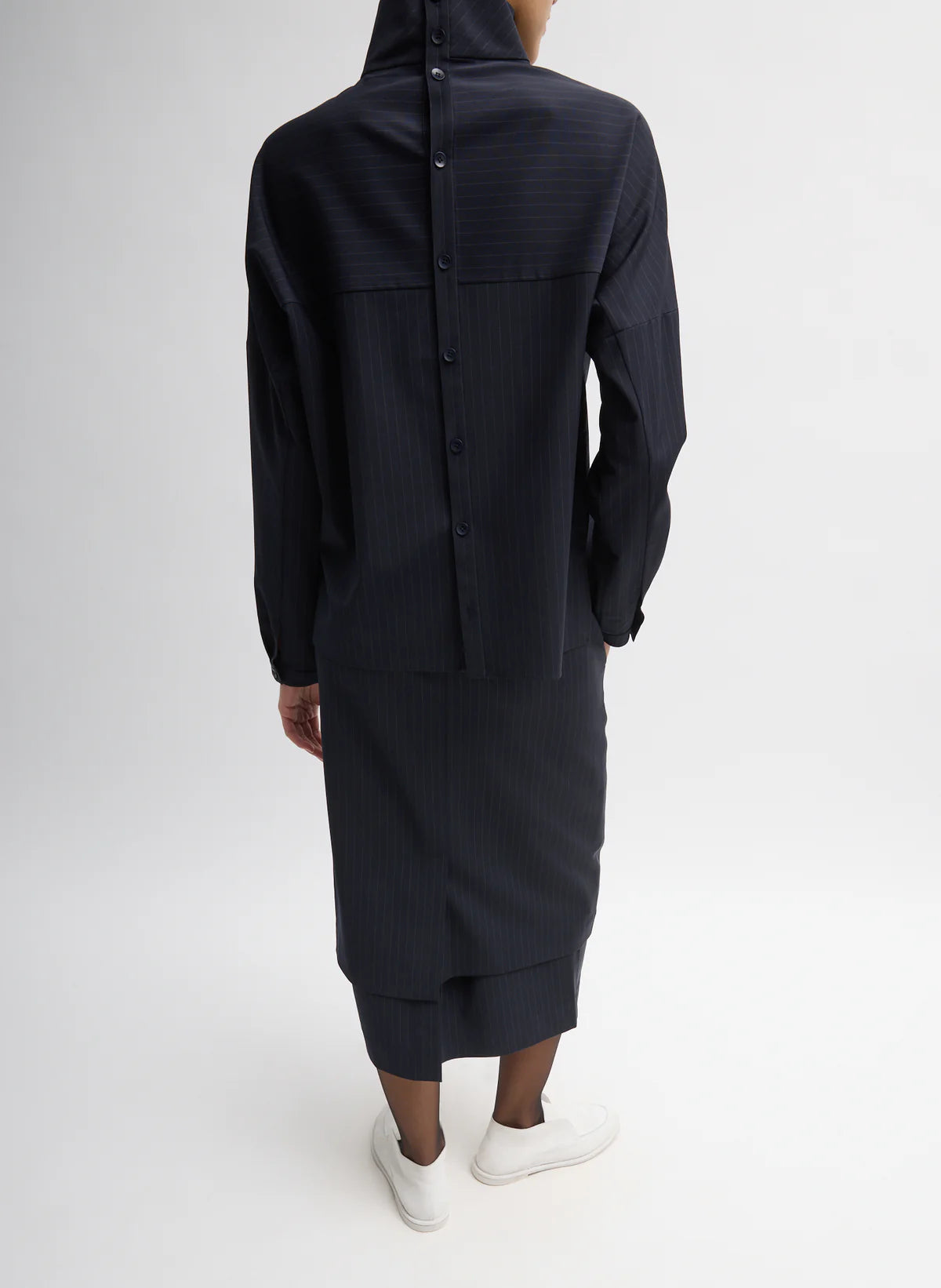 Tibi Mier Pinstripe Funnel Neck Dolman Sleeve