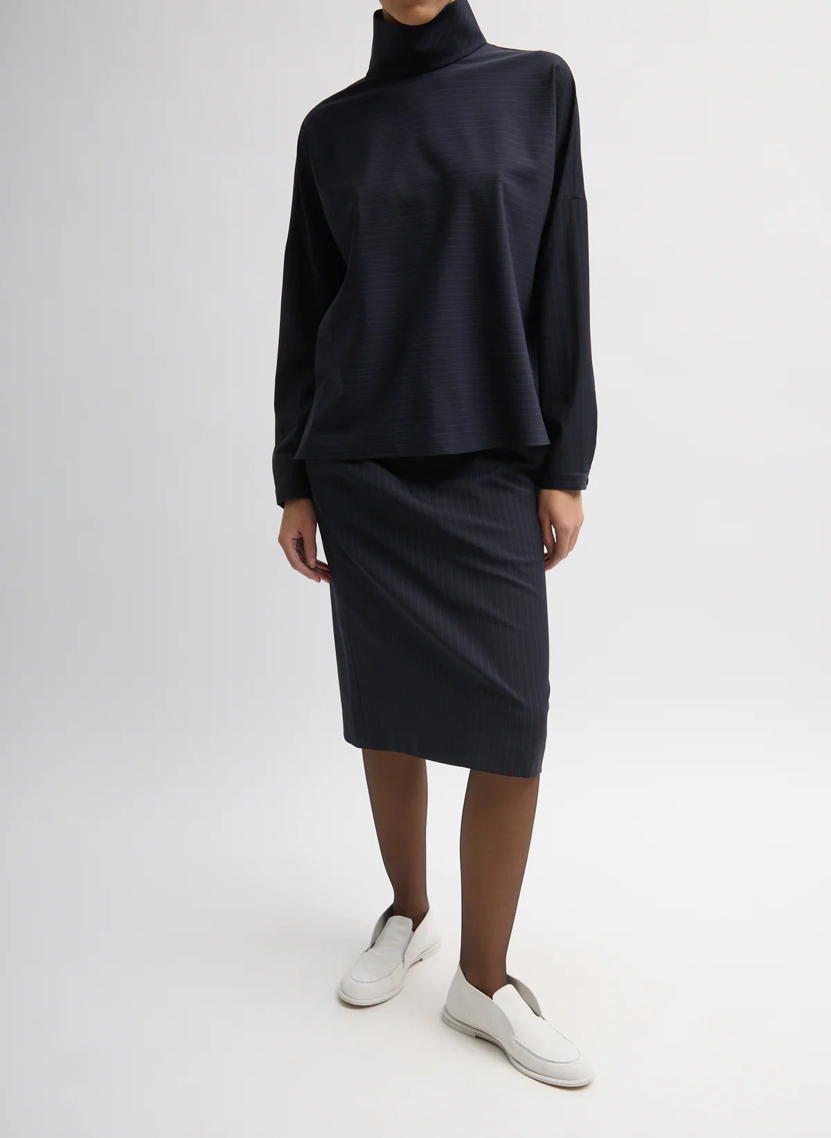 Tibi Mier Pinstripe Funnel Neck Dolman Sleeve