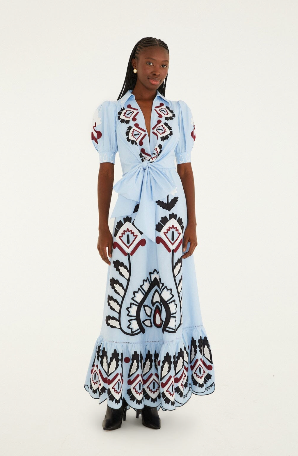 Farm Rio Blue Artisanal Bow Maxi Dress