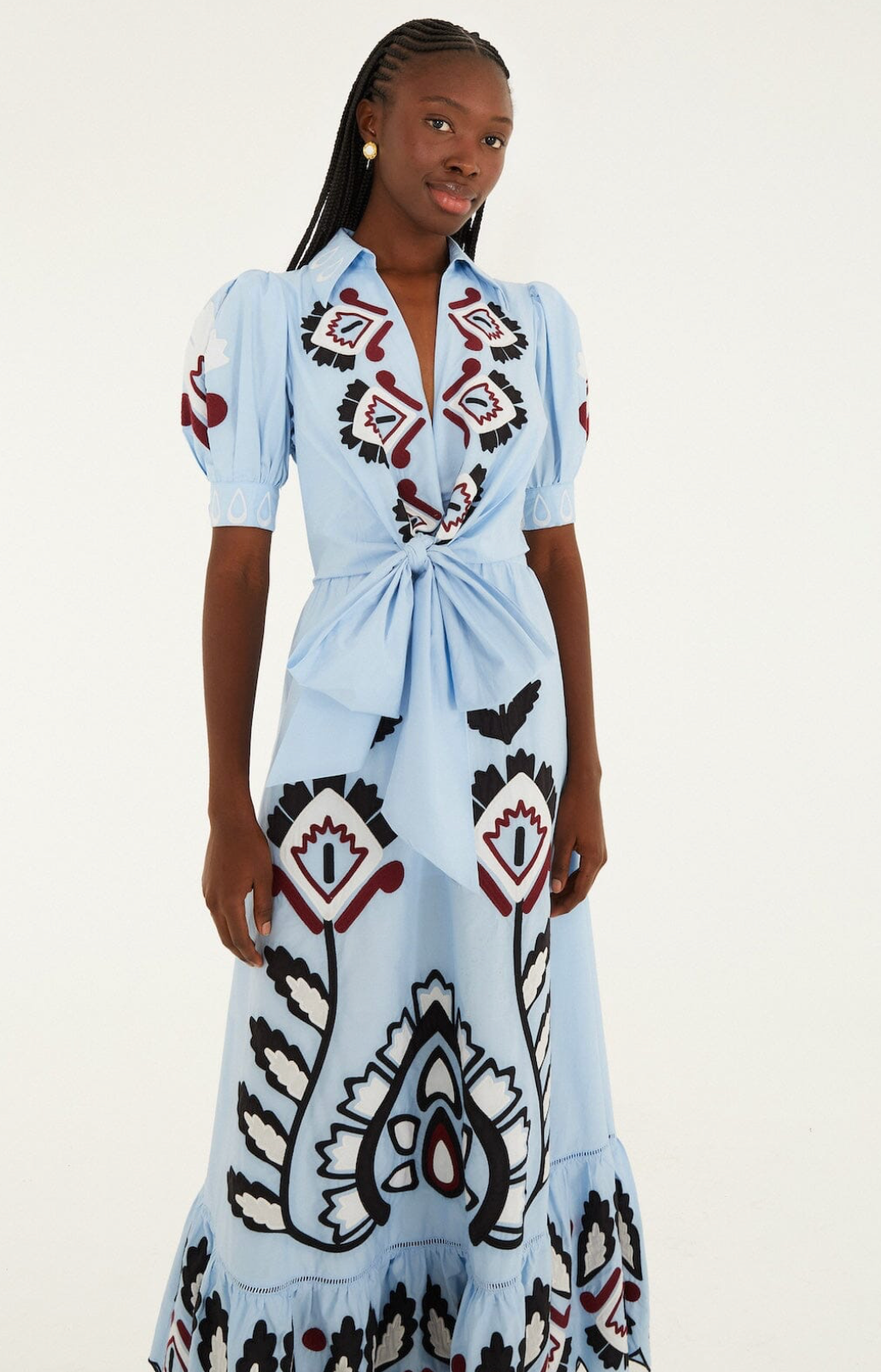 Farm Rio Blue Artisanal Bow Maxi Dress