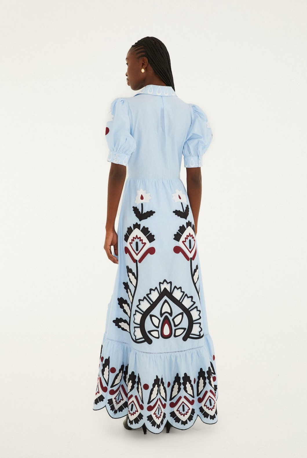 Farm Rio Blue Artisanal Bow Maxi Dress