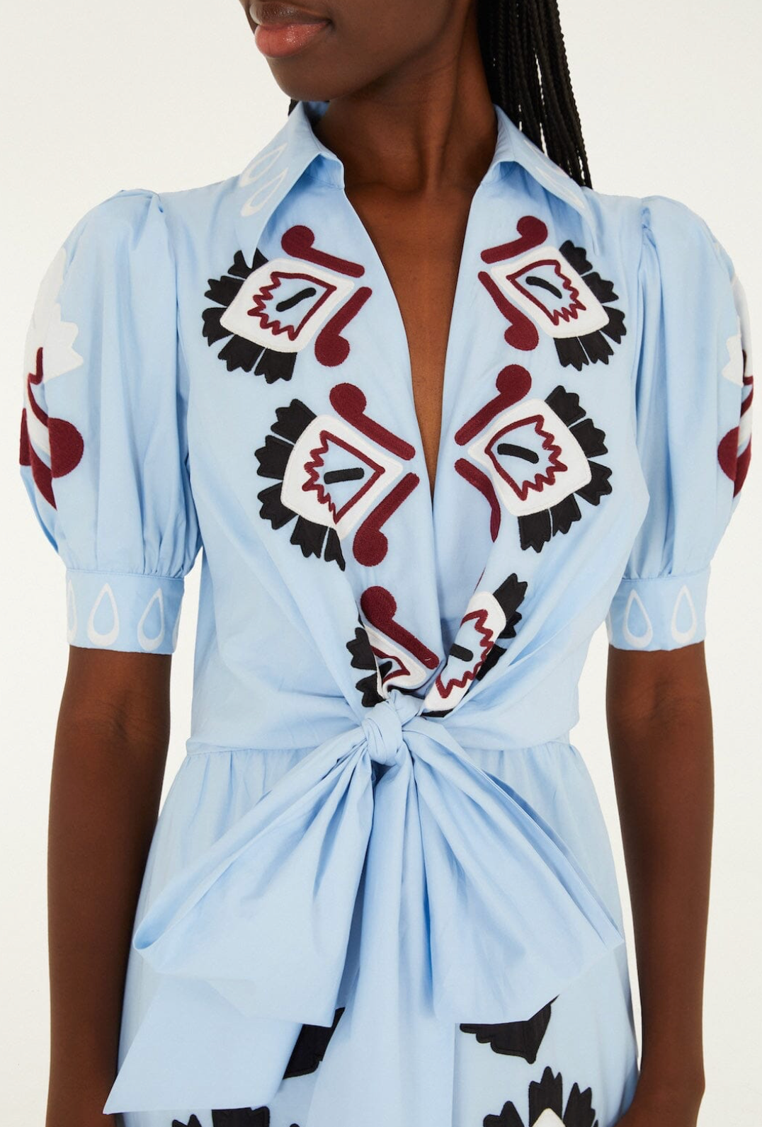 Farm Rio Blue Artisanal Bow Maxi Dress