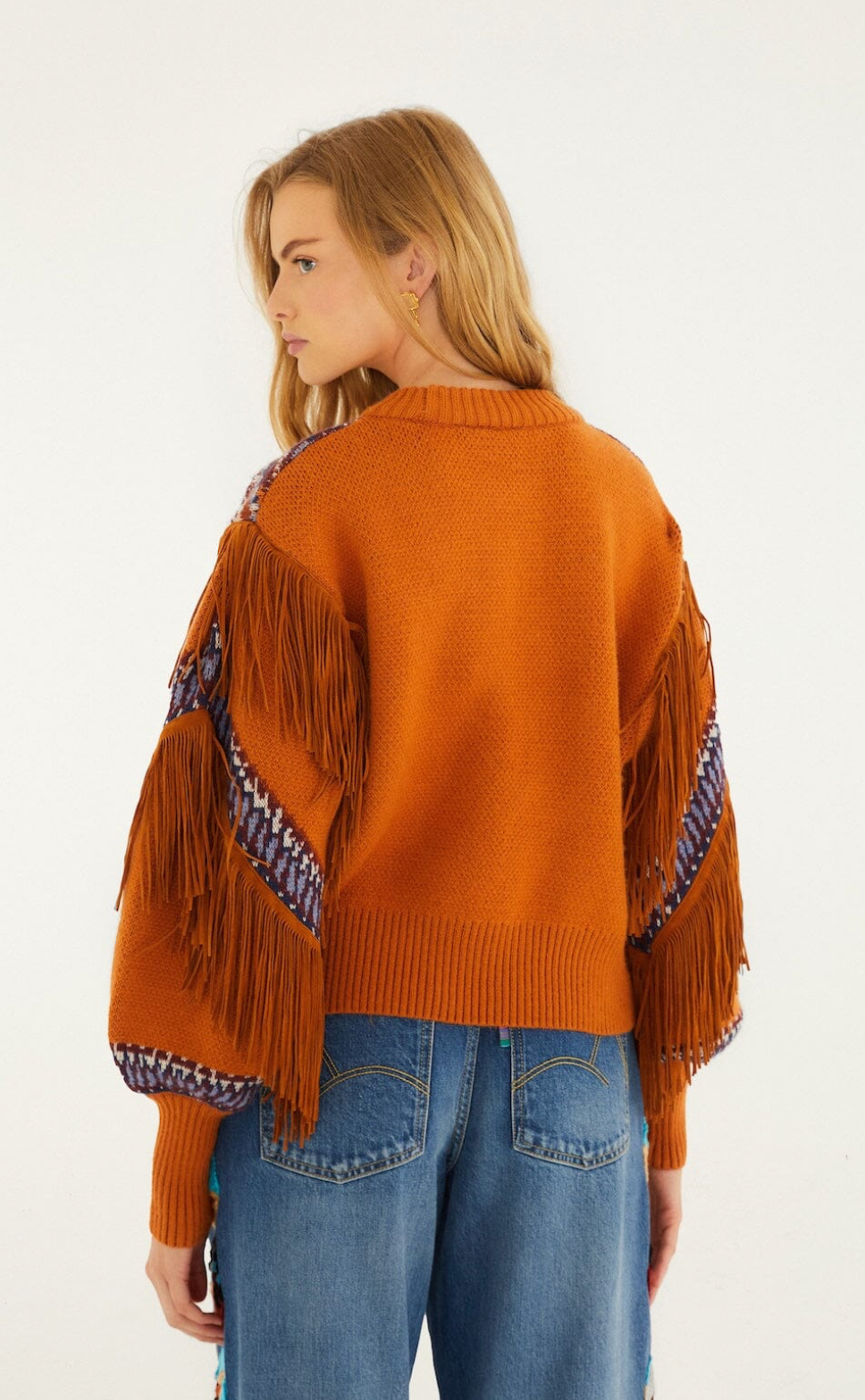 Farm Rio Arabesque Scarf Fringe Knit Sweater