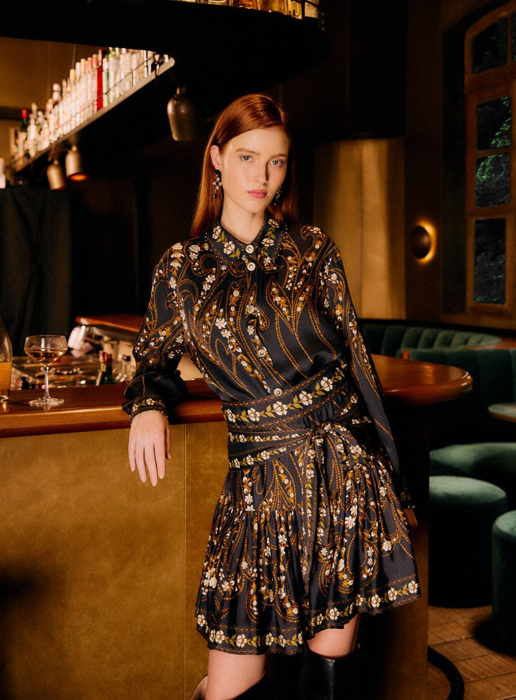 Farm Rio Black Garden Belted Mini Skirt