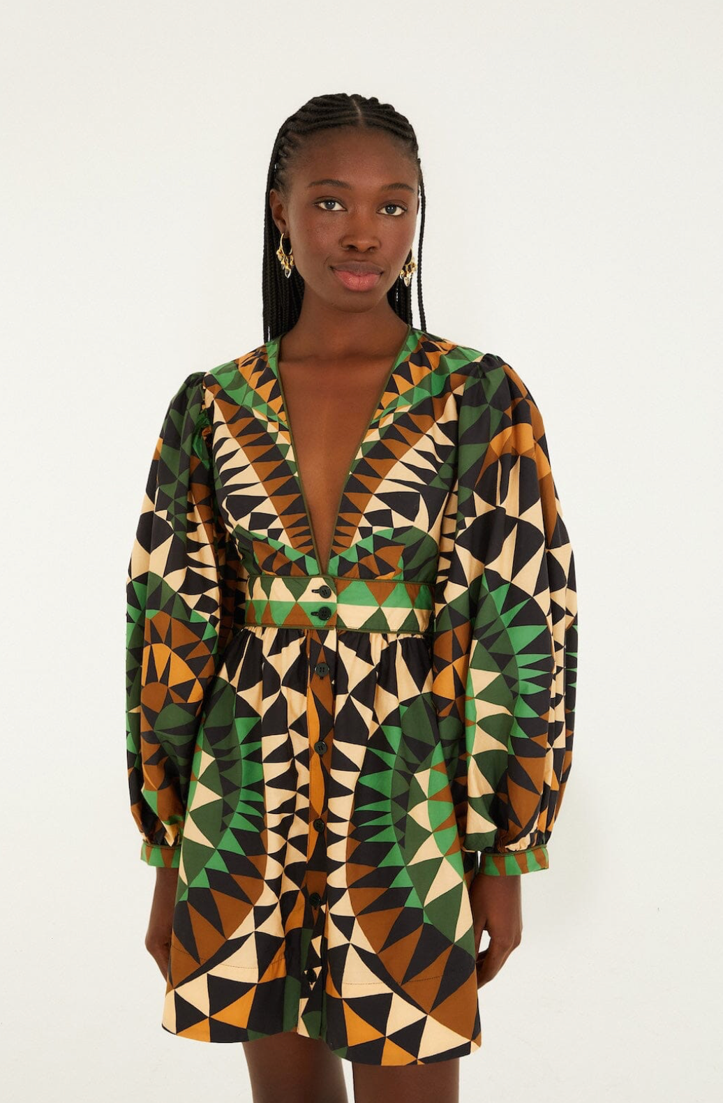 Farm Rio Heart Deco Green Mini Dress