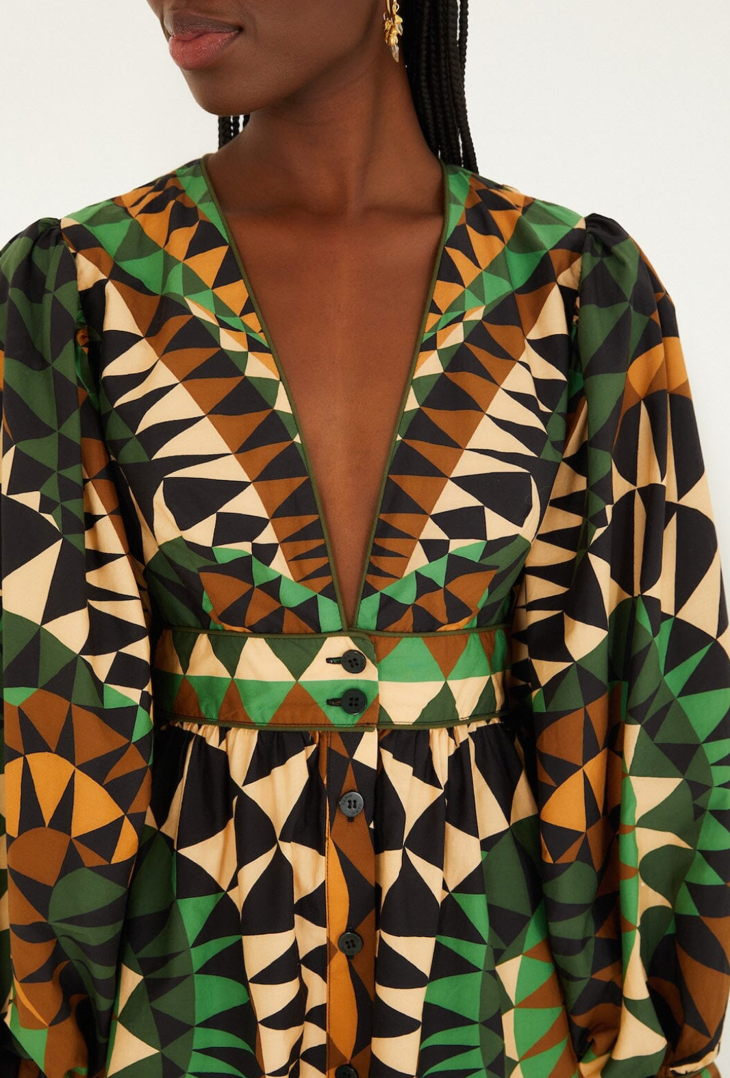 Farm Rio Heart Deco Green Mini Dress