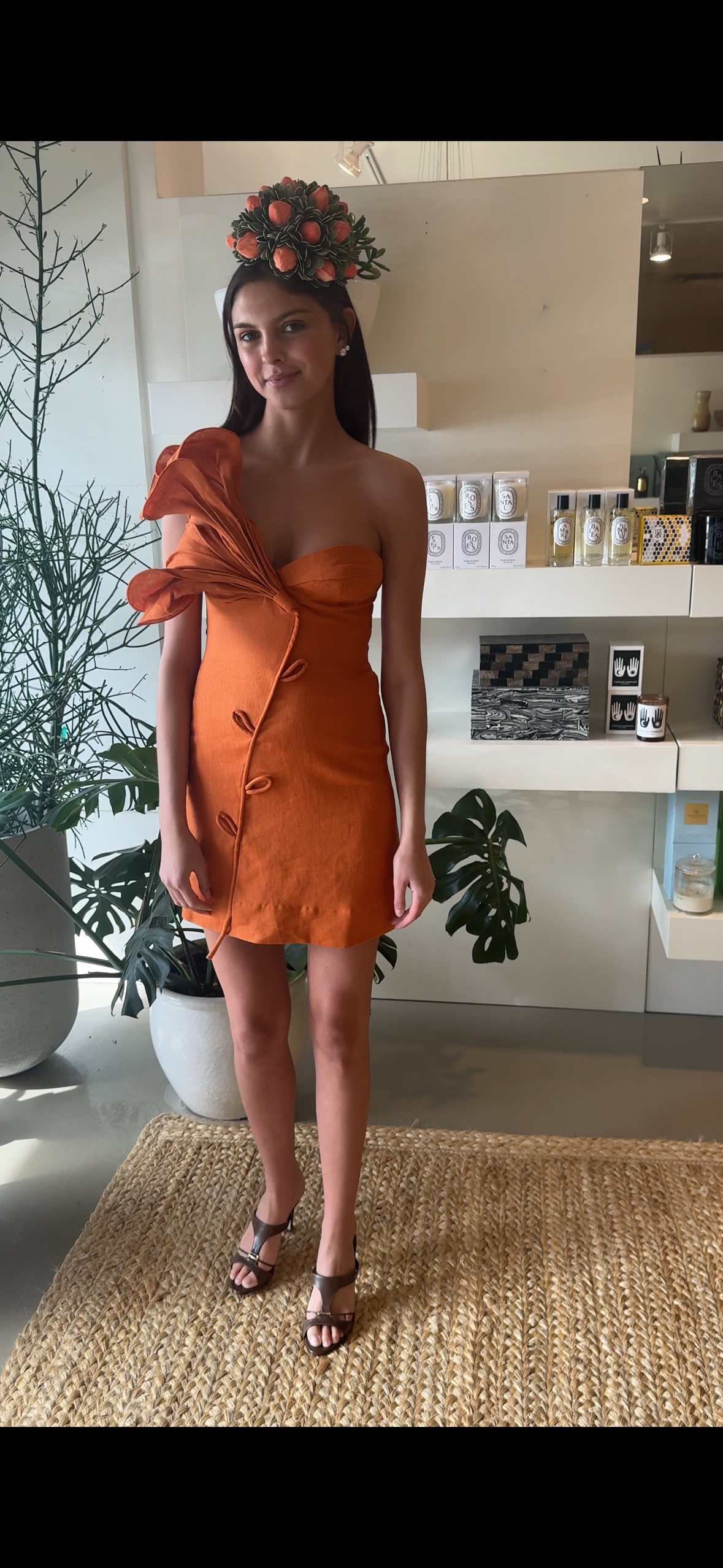 Tiffany Woodard Orange Bud Cluster Fascinator