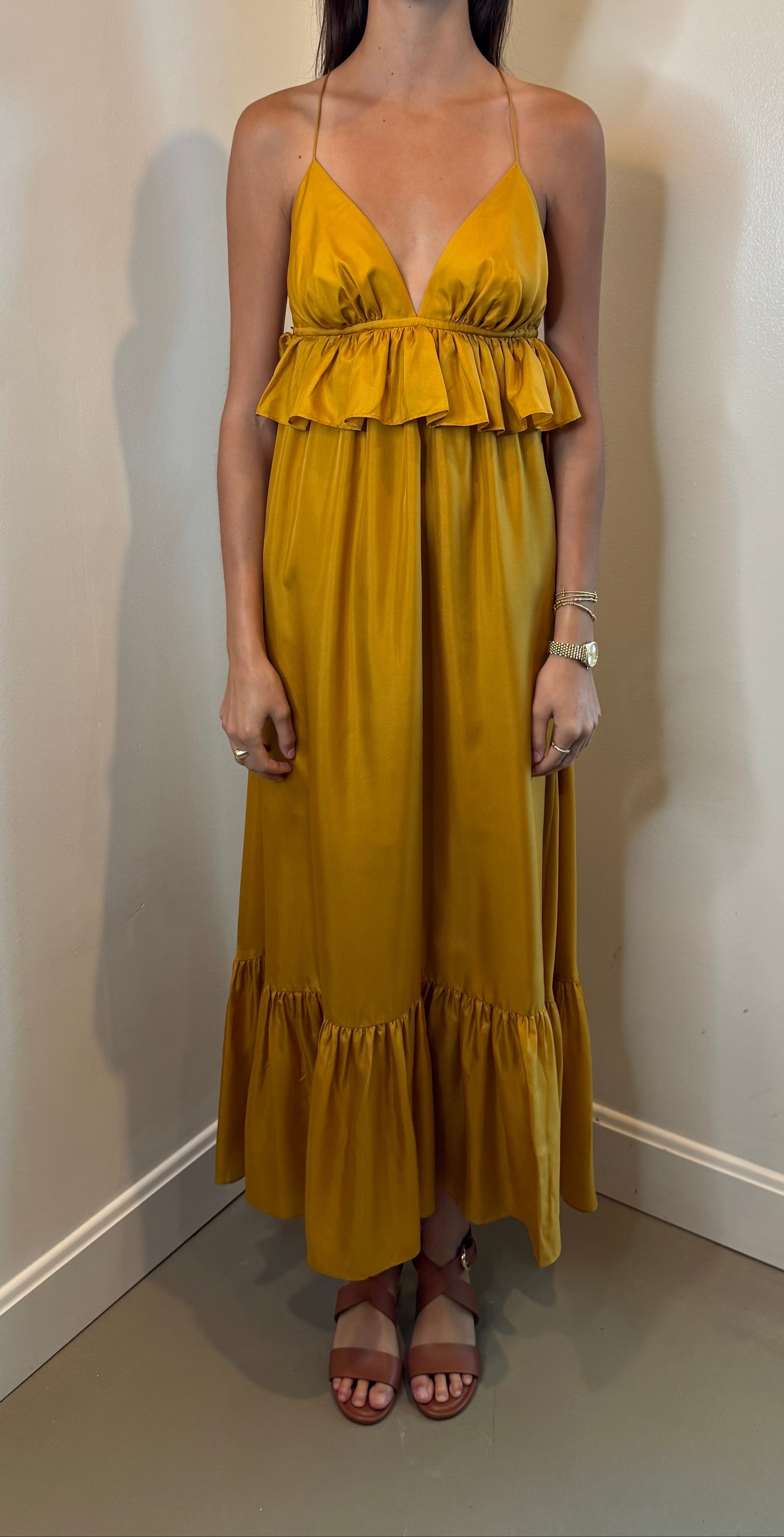 Zimmermann Rhiannon Gold Ruffle Maxi Dress