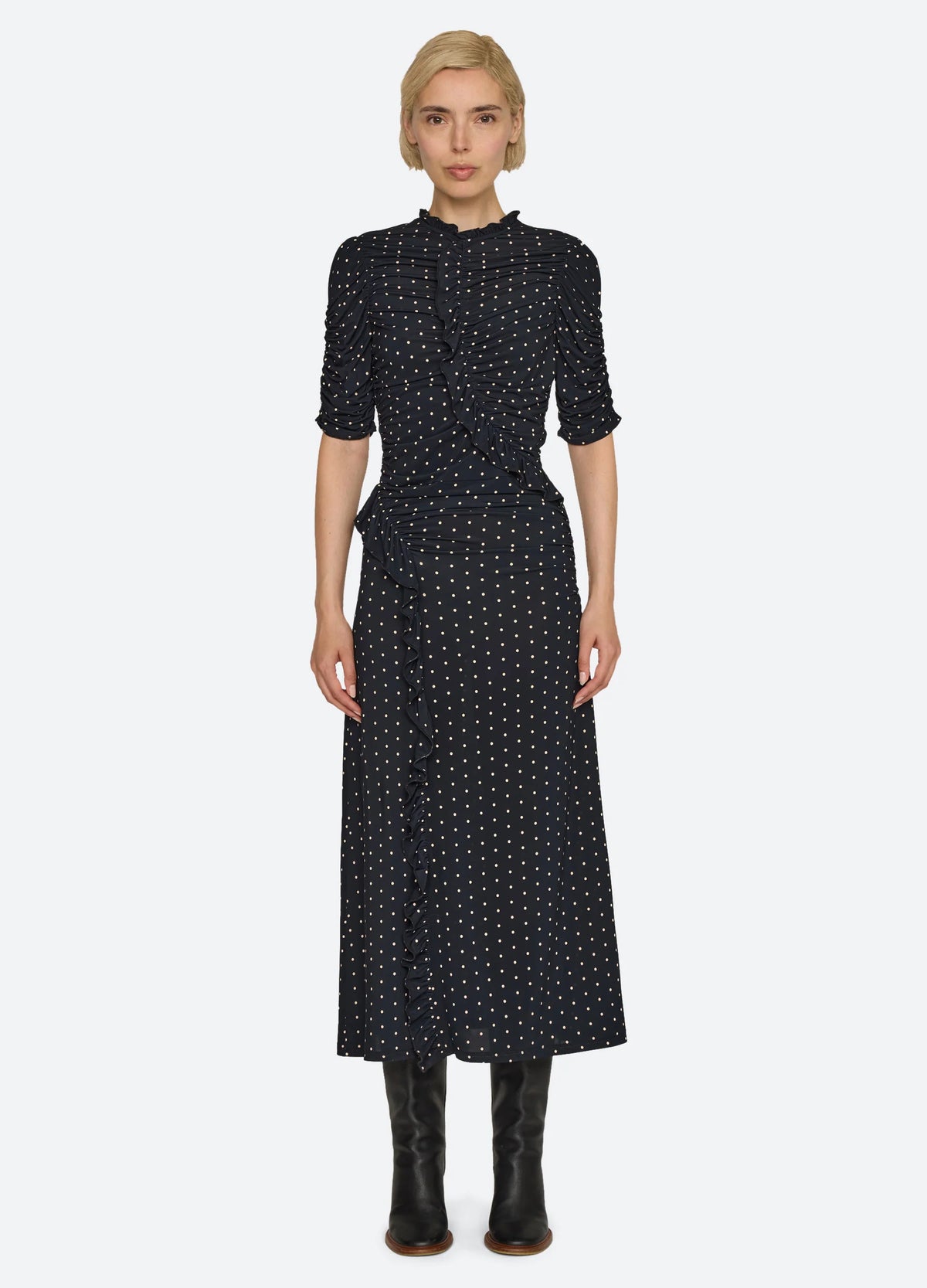 Sea Jeanne Polka Top Ruched Mini Dress
