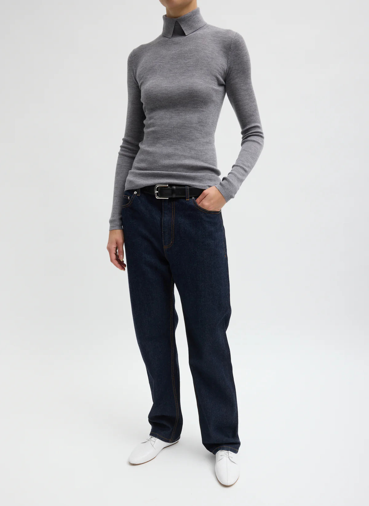 Tibi Feather Weight Ribbed Sweater Split Neck