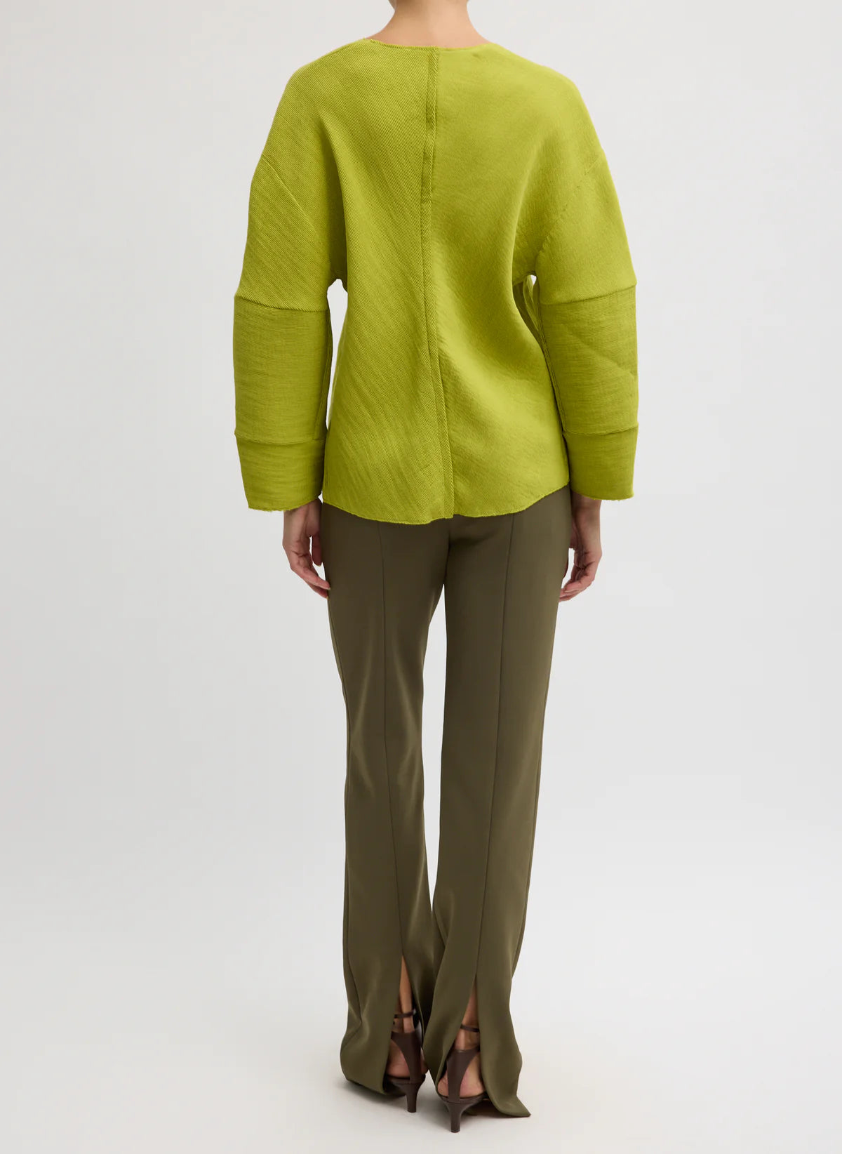 Tibi Viscose Plisse Hinged Long Sleeve Top