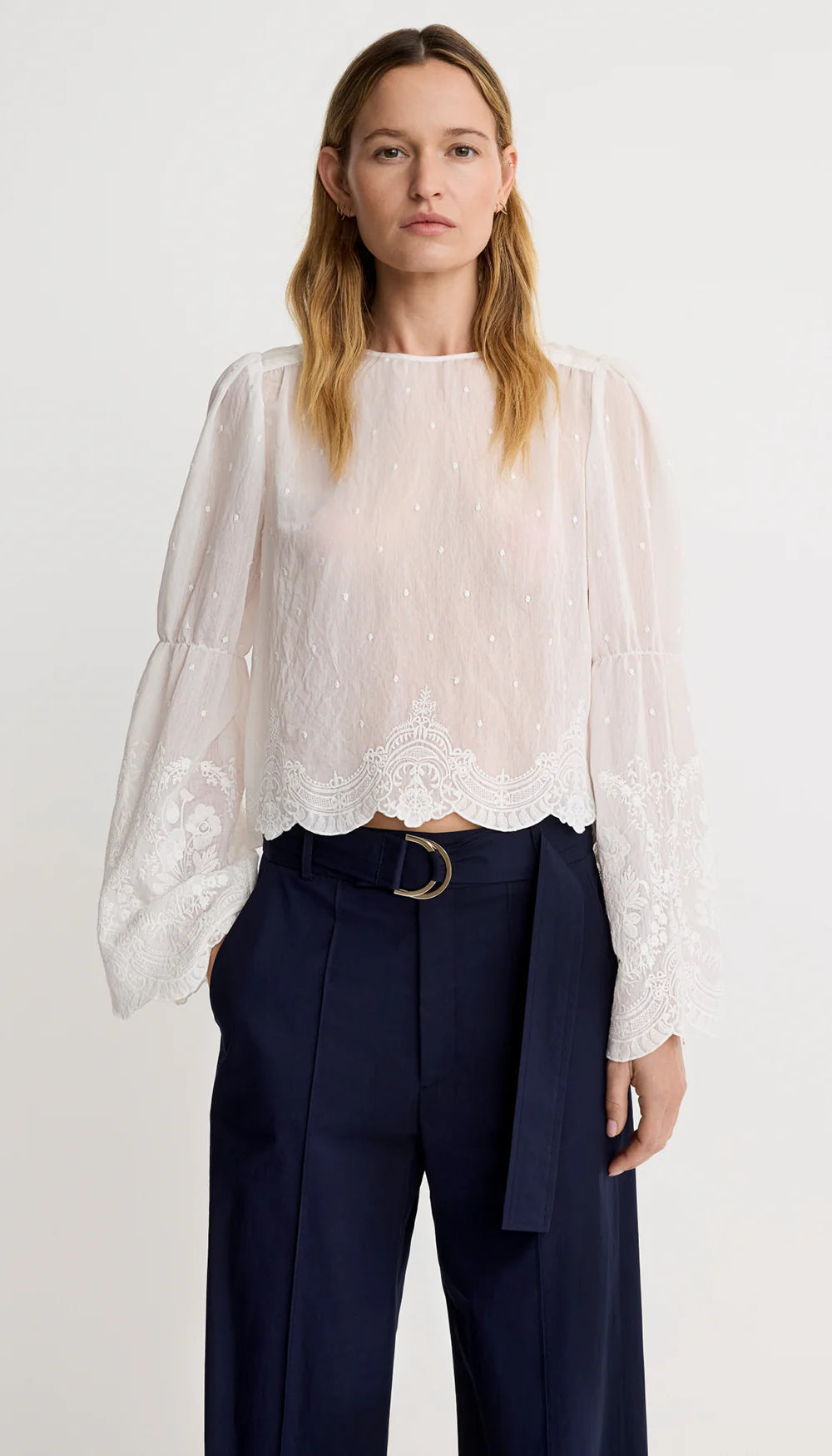 Smythe Embroidered Bell Sleeve Blouse