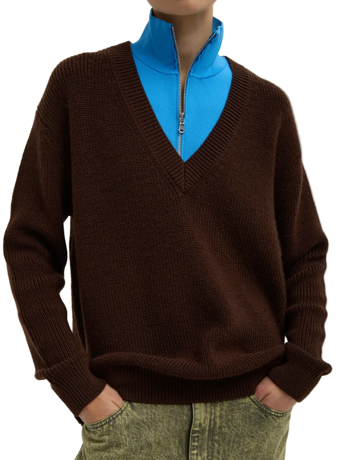 Tibi Cardigan Stitch V Neck With Removable Dickie