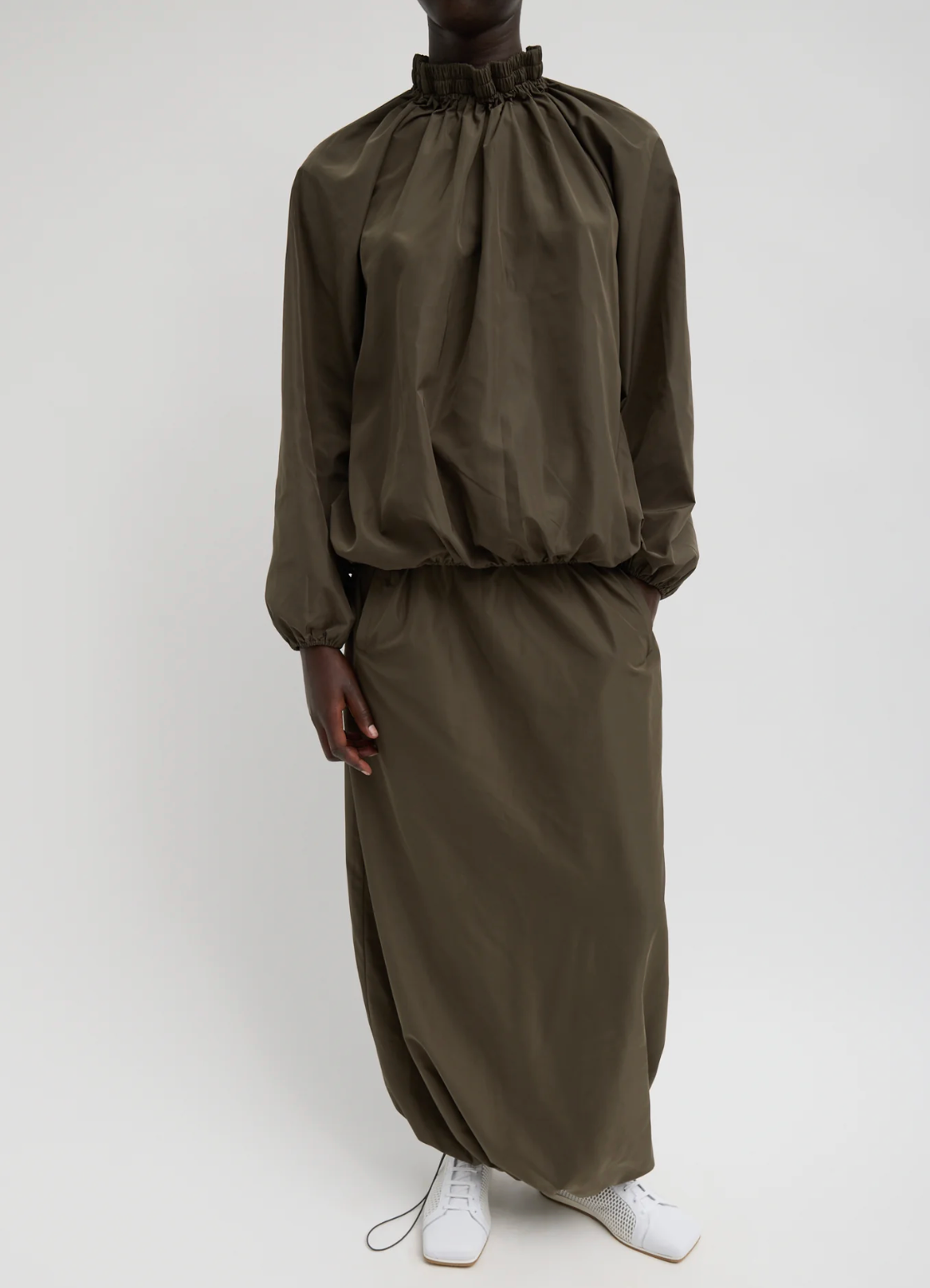 Tibi Italian Sporty Nylon Shirred Anorak Top