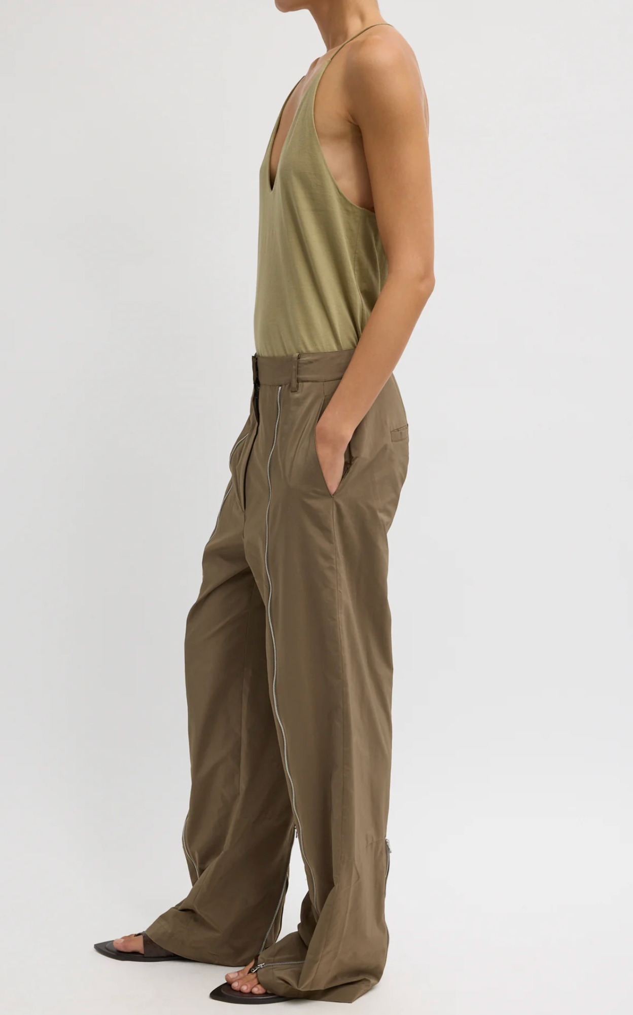 Tibi Nylon Zipper Trouser - Short Length