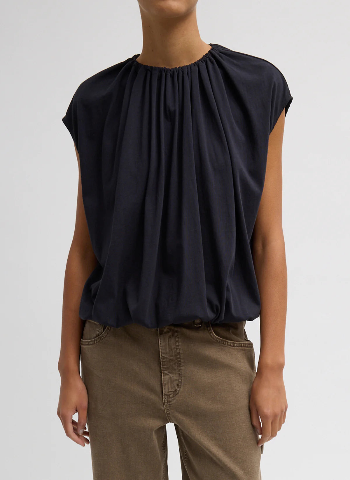 Tibi Shirred Circular Tshirt Top