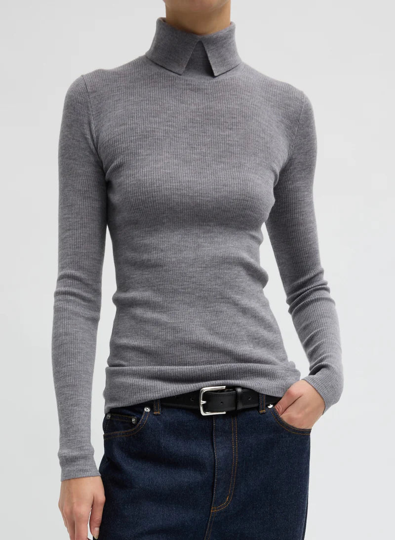 Tibi Feather Weight Ribbed Sweater Split Neck