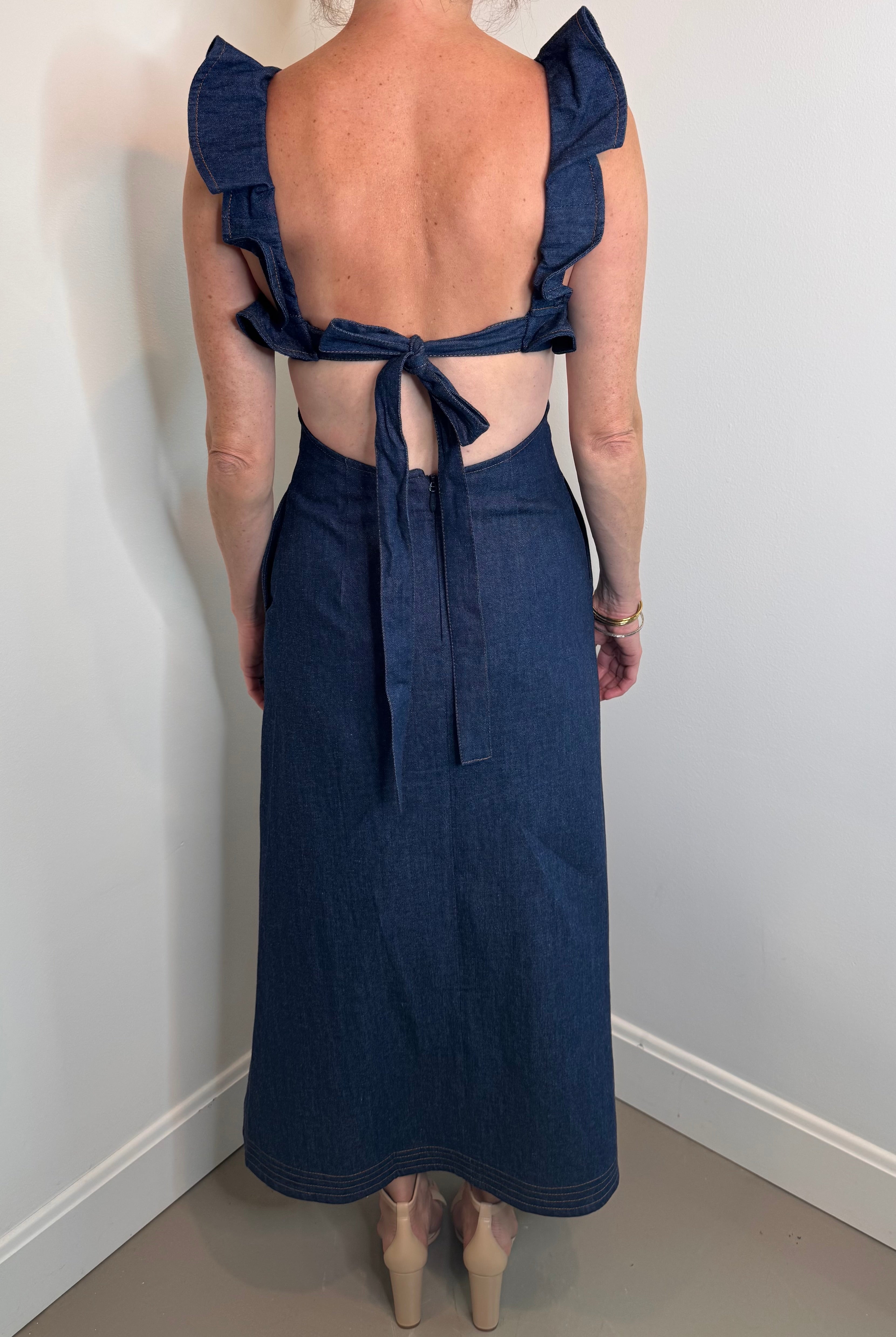 Zimmermann Aster Denim Frill Midi Dress