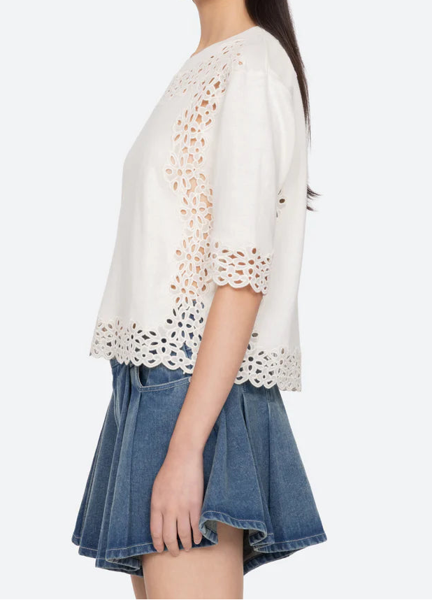 Sea Leila Eyelet Short Sleeve Sweater