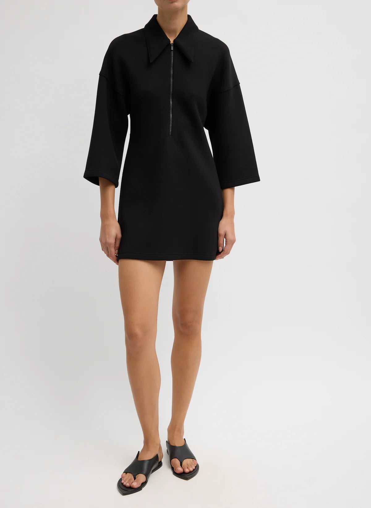 Tibi Bonded Viscose Zip Front Short Sleeve Slim Tunic