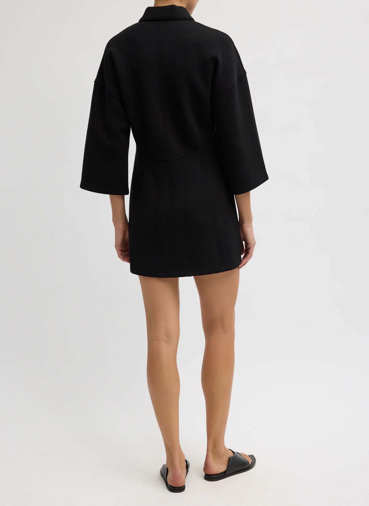 Tibi Bonded Viscose Zip Front Short Sleeve Slim Tunic