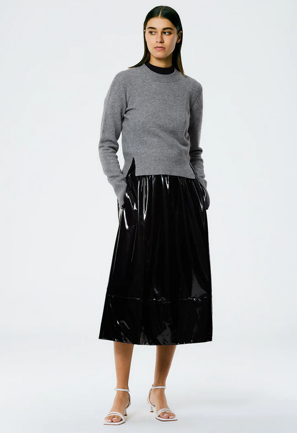 Tibi Lightweight Patent Smocked Waist Skirt
