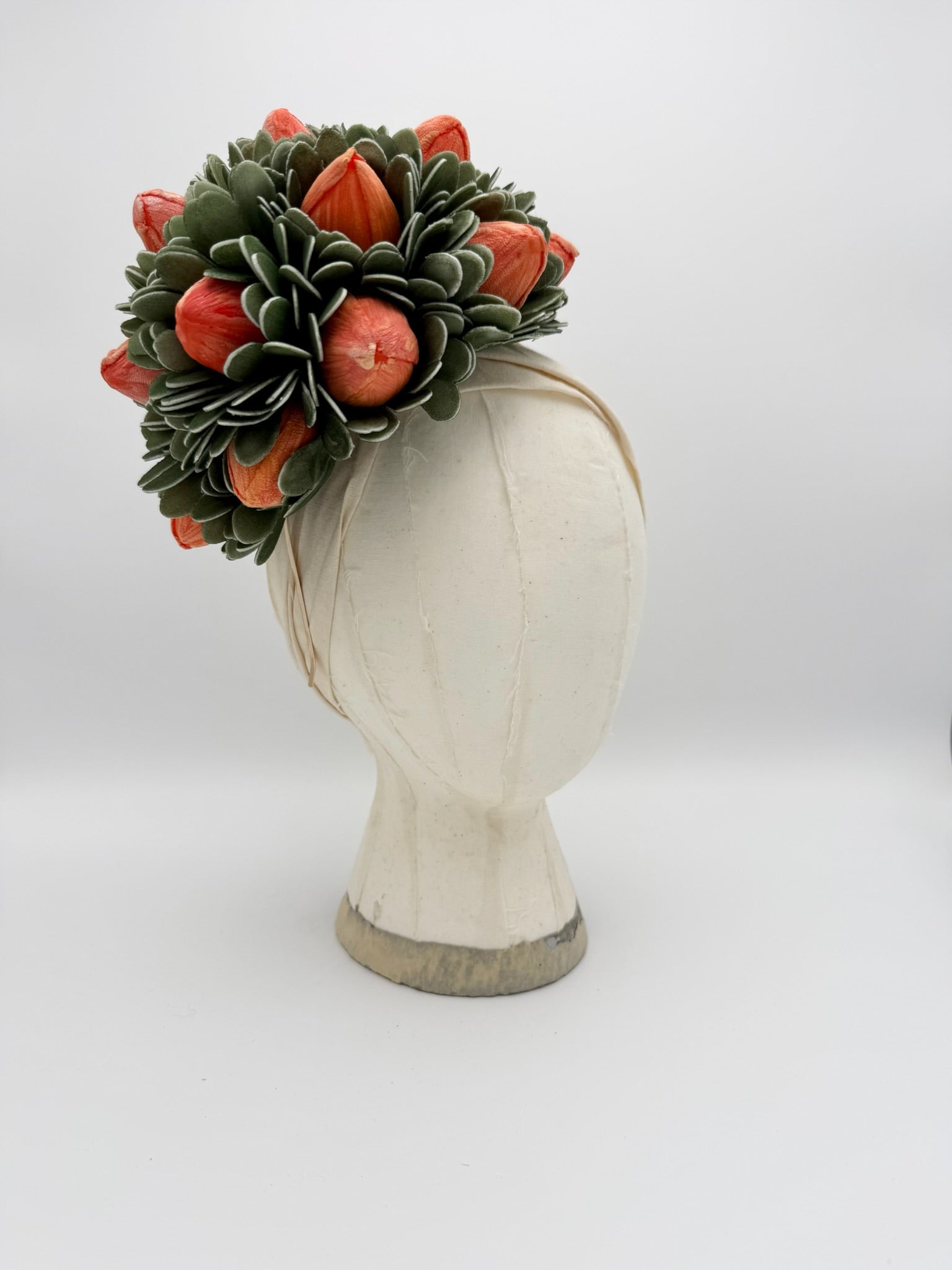 Tiffany Woodard Orange Bud Cluster Fascinator