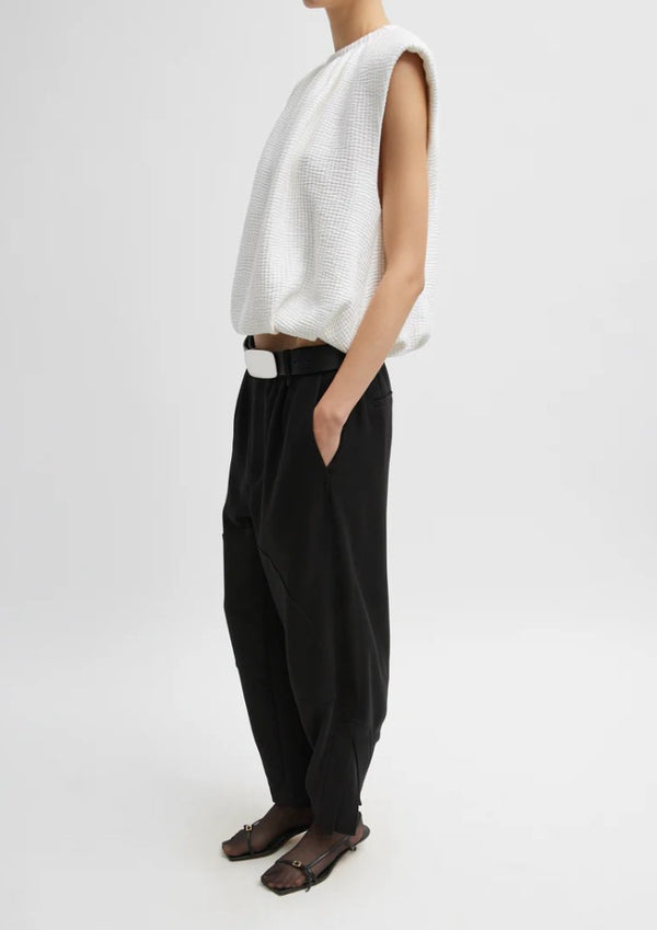 Tibi Quilted Waffle Shirred Neck Top
