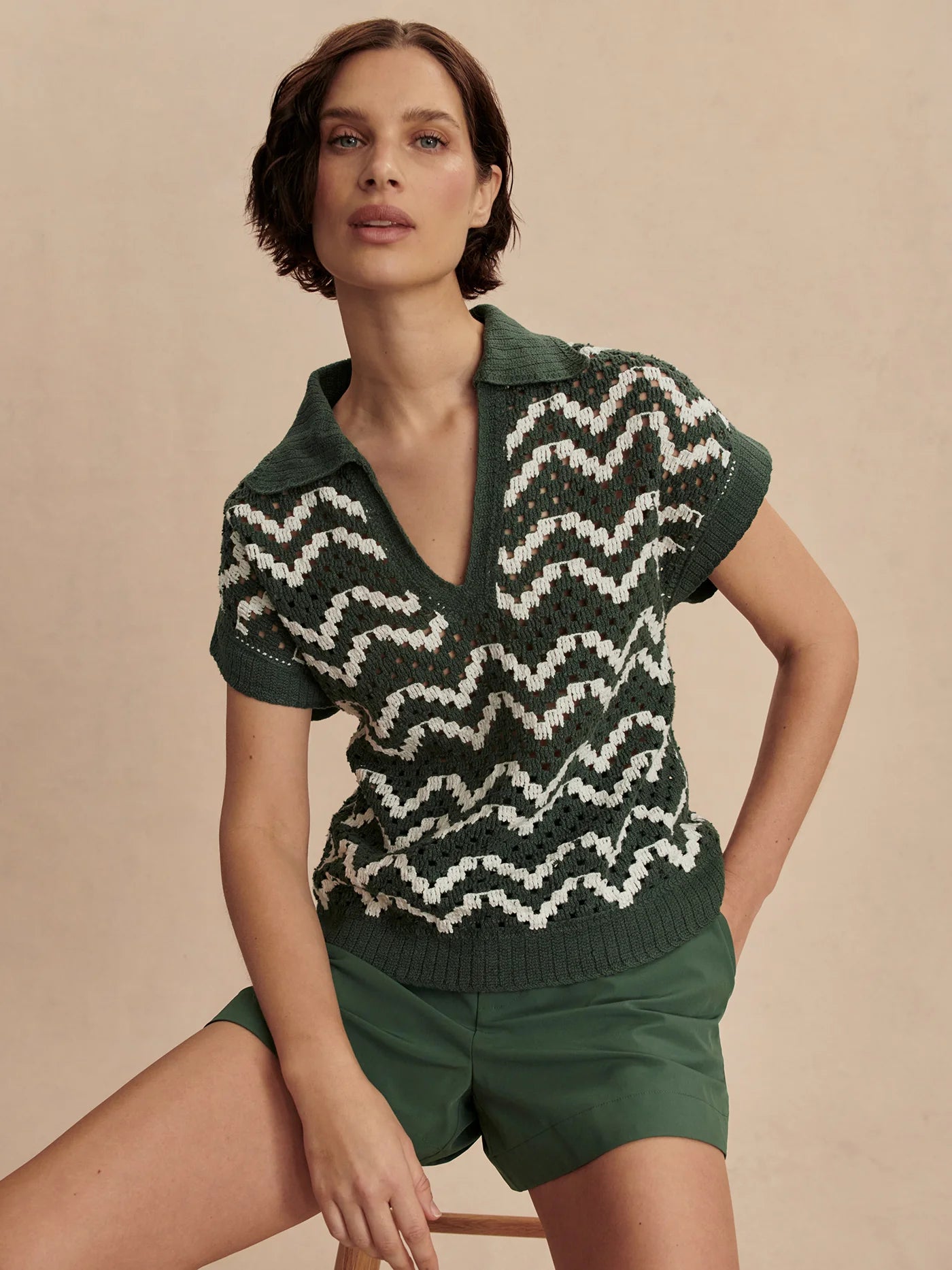 Varley Joelle Crochet Polo Top