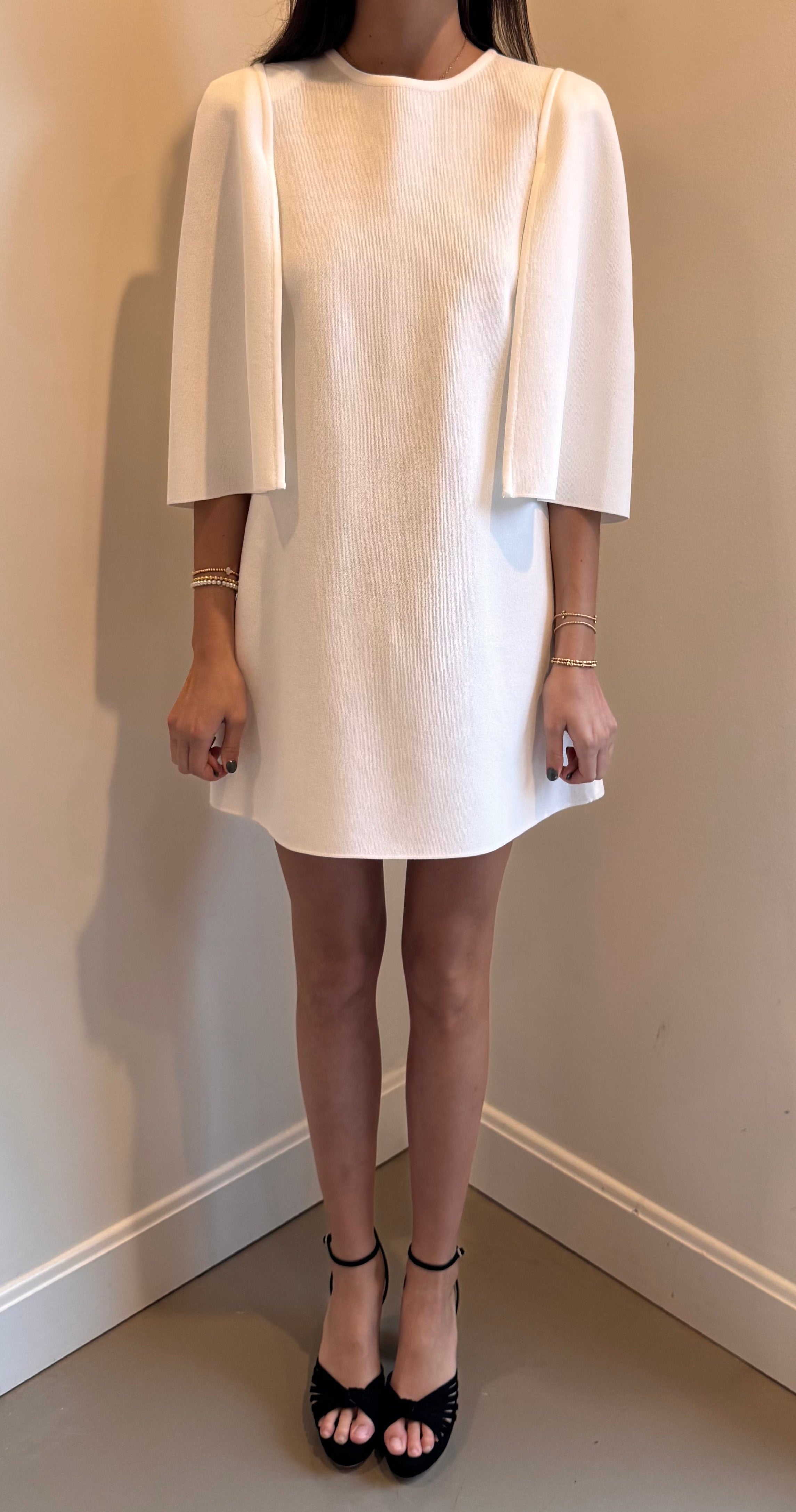 RVN Ava Cape A Line Crepe Knitted Mini Dress