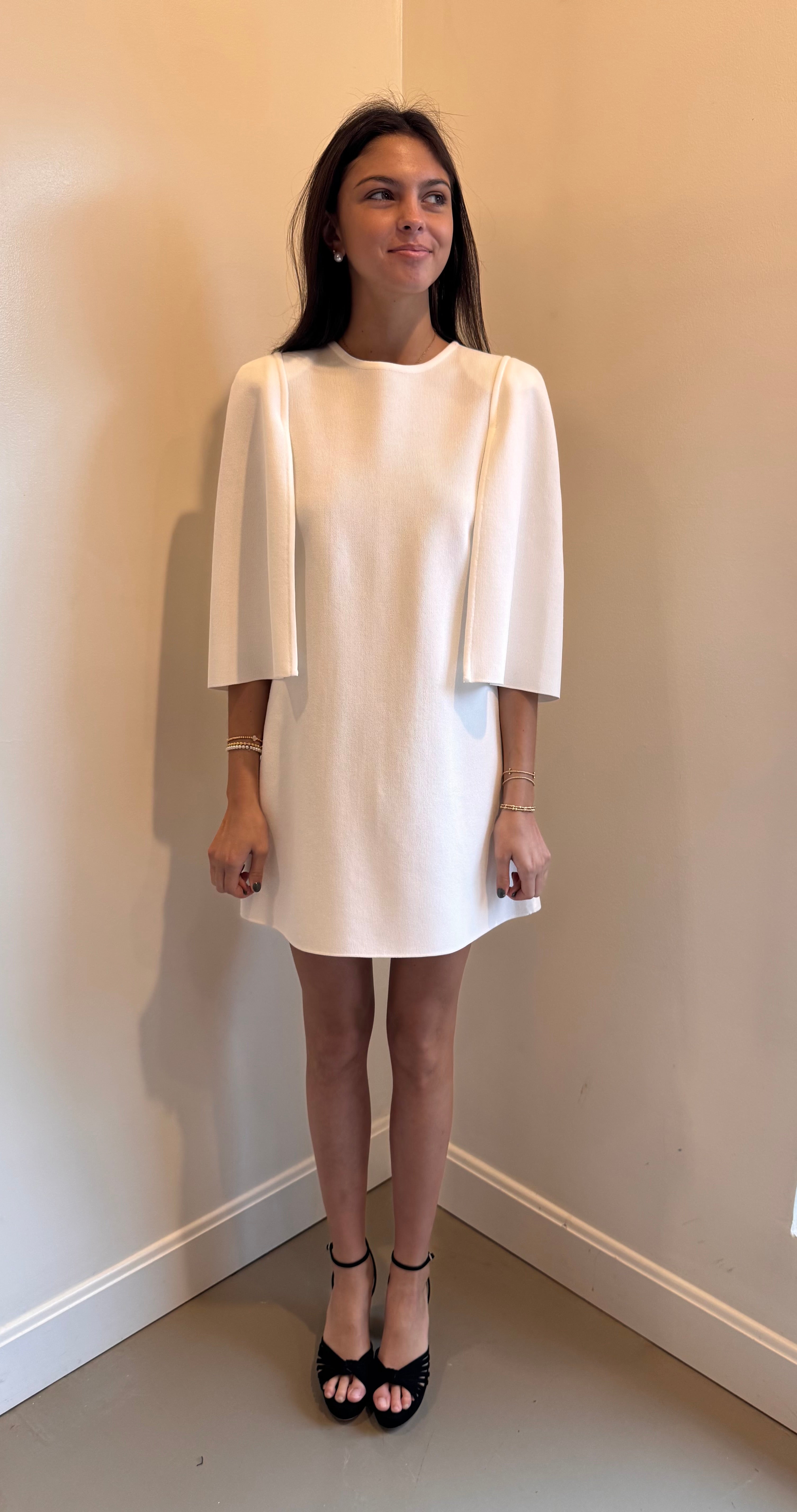 RVN Ava Cape A Line Crepe Knitted Mini Dress