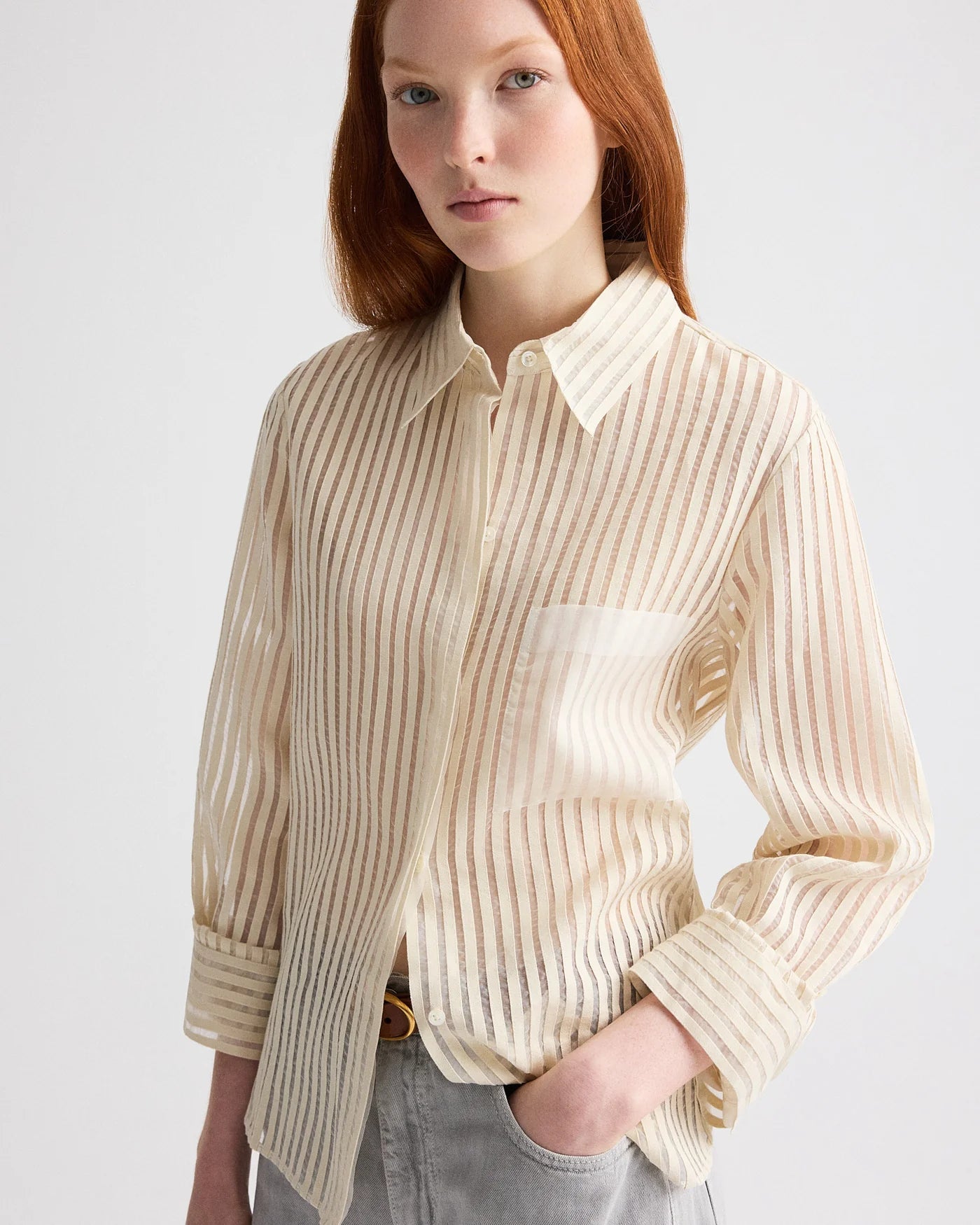 TWP Boyfriend Shirt in Ribbon On Organza