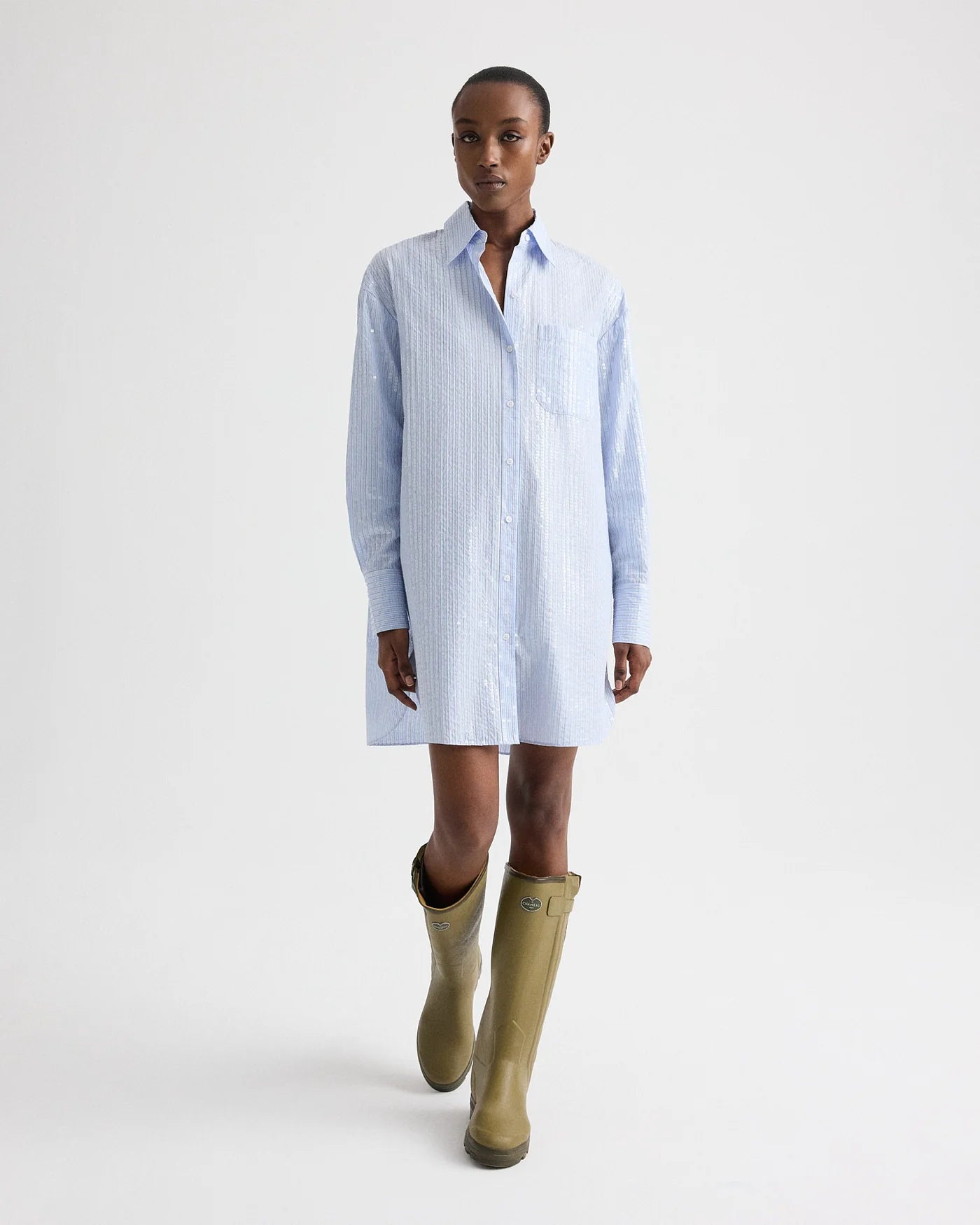 TWP Big Joe Shirt Dress in Micro Triple Stripe