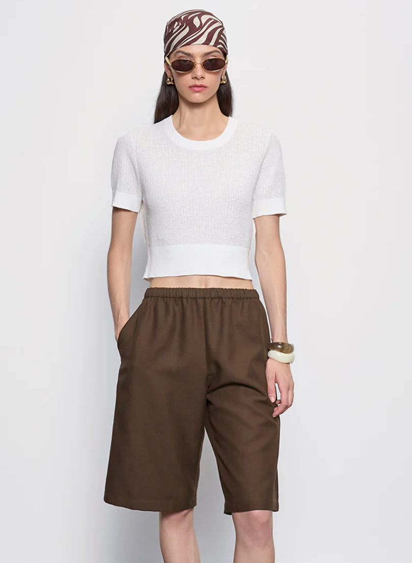 Enza Costa Linen Open Knit Cropped S/S