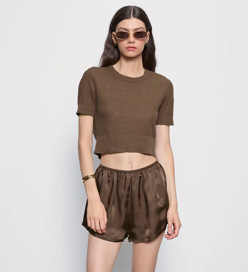 Enza Costa Linen Open Knit Cropped S/S