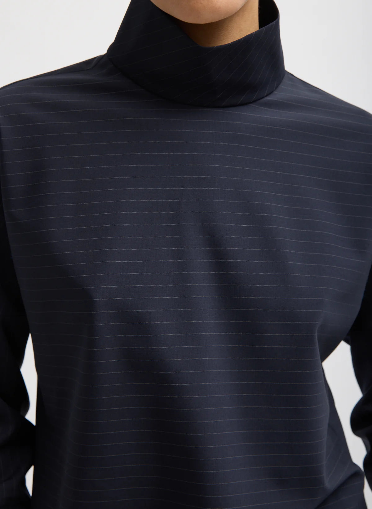 Tibi Mier Pinstripe Funnel Neck Dolman Sleeve