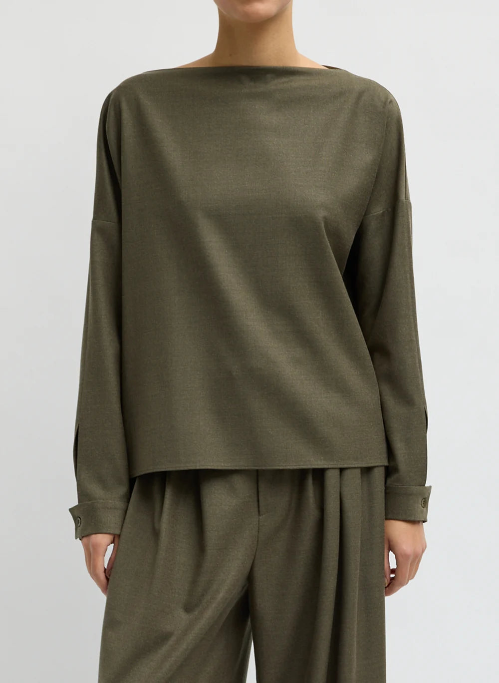 Tibi Flannel Boatneck Dolman Sleeve Top