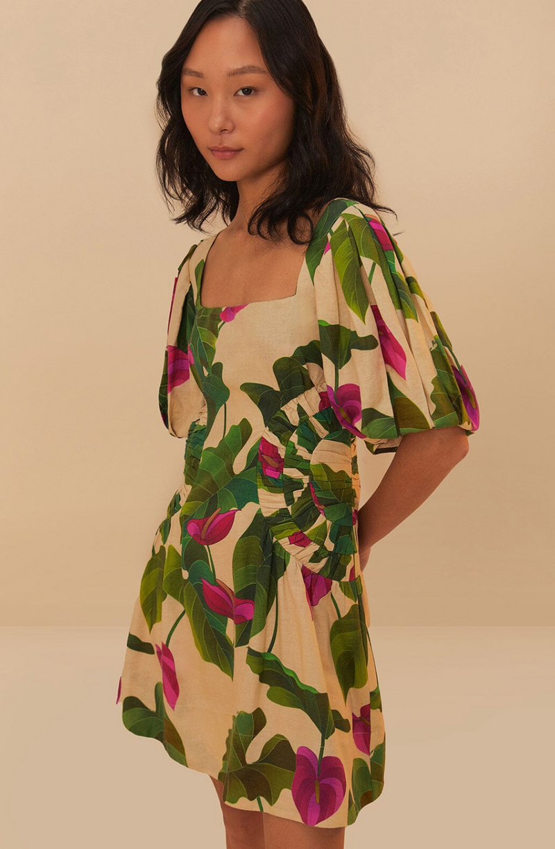 FARM Rio Anthurium Leaves Mini Dress