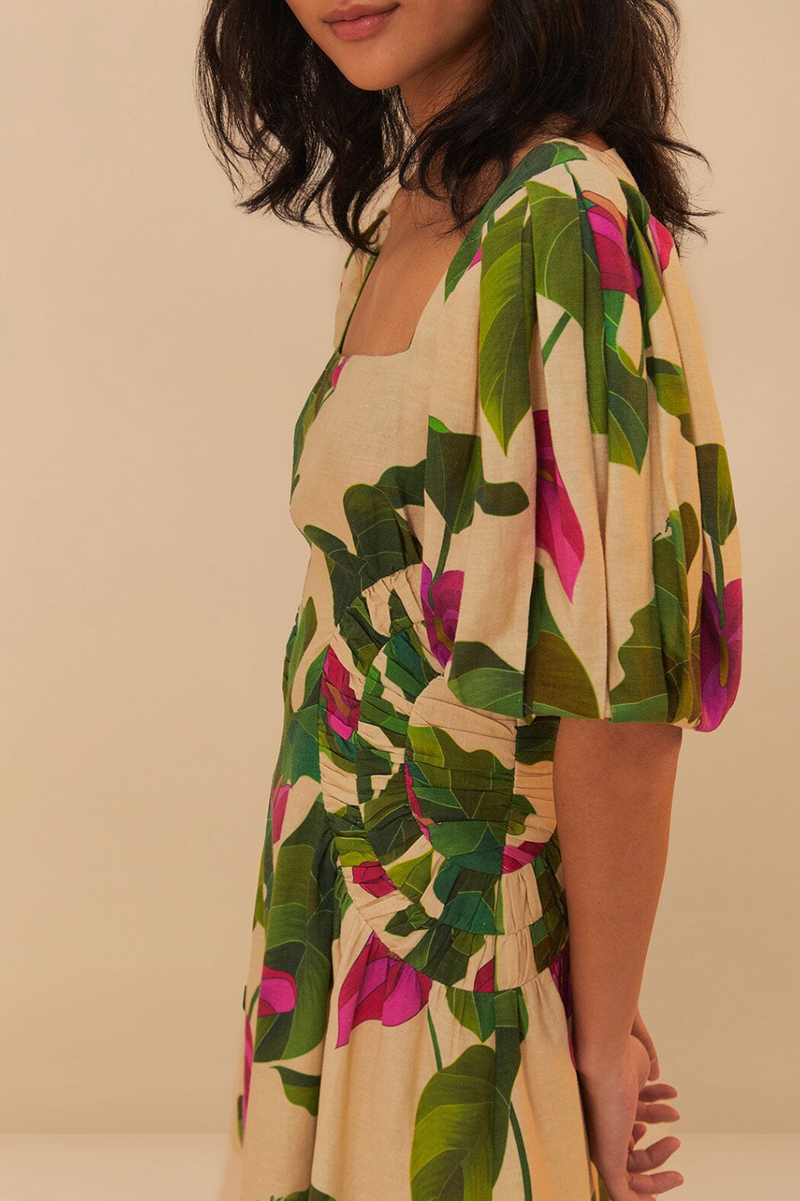 FARM Rio Anthurium Leaves Mini Dress