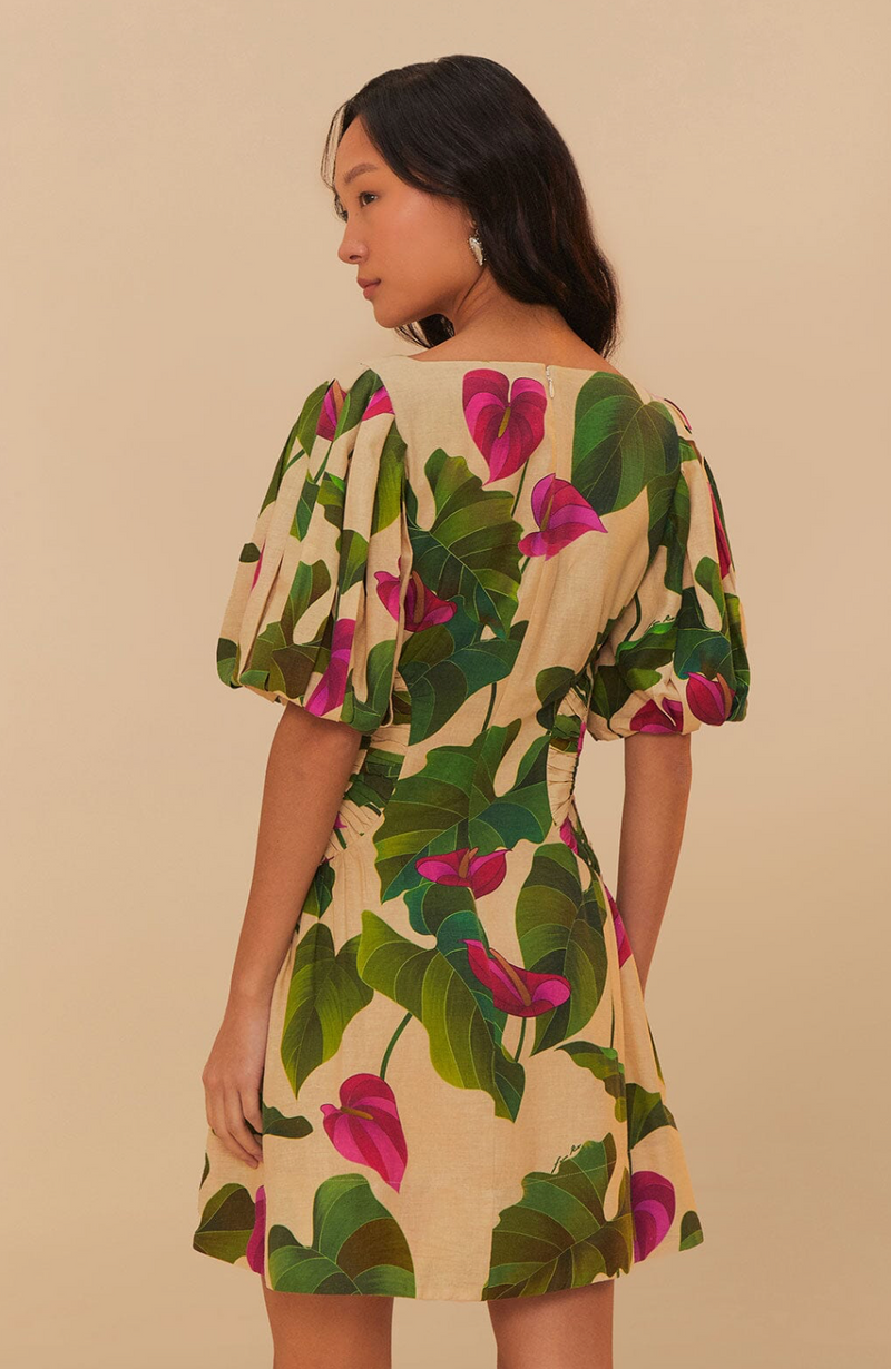 FARM Rio Anthurium Leaves Mini Dress