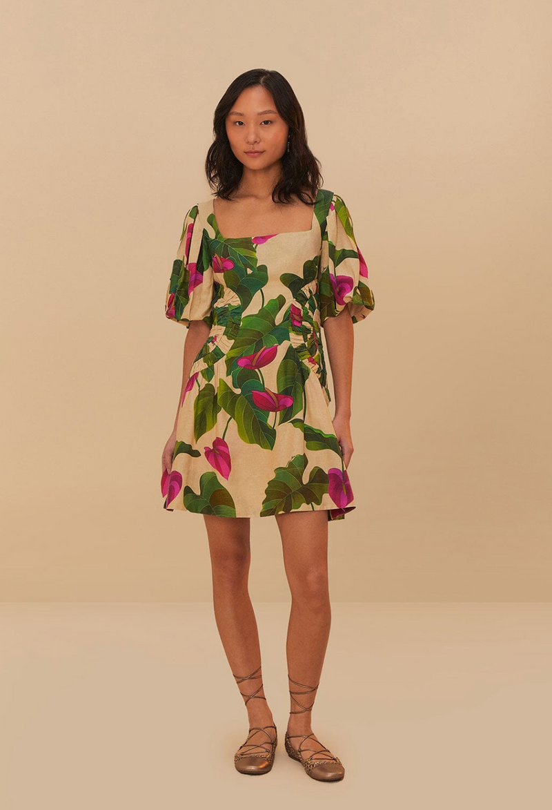 FARM Rio Anthurium Leaves Mini Dress