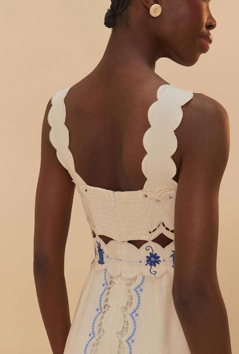 FARM Rio Off-White Richelieu Sunflower Midi Dress