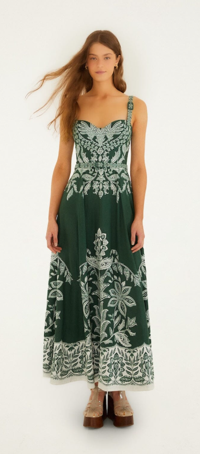 Farm Rio Dark Green Miranda Belt Buckles Maxi Dress
