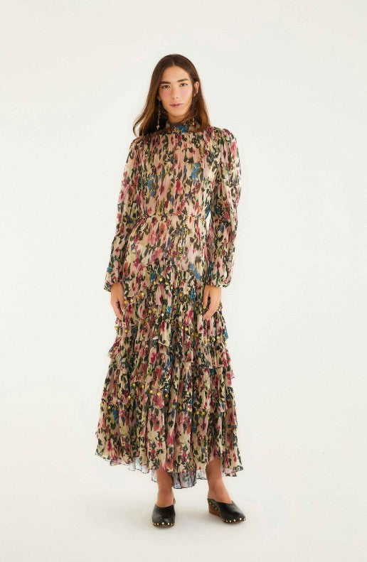 Farm Rio Tiny Flowers Long Sleeve Maxi Dress