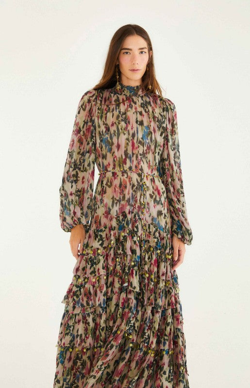 Farm Rio Tiny Flowers Long Sleeve Maxi Dress