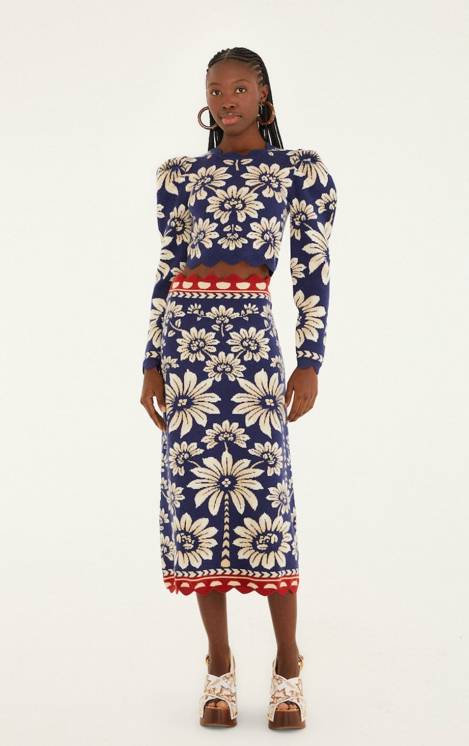 Farm RIo Luna Blue Knit Midi Skirt