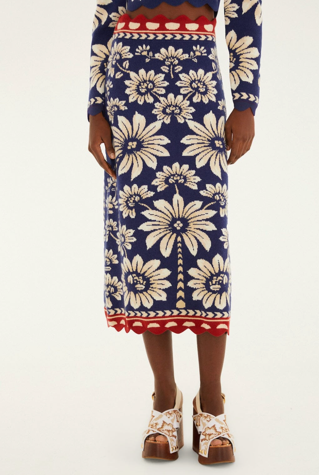 Farm RIo Luna Blue Knit Midi Skirt